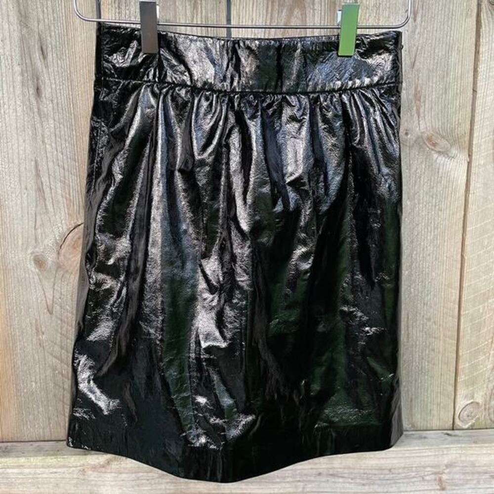 Pinko The Mall Mini Skirt Sheep Leather A-Line Satin Lined Party Black Size 2‎
